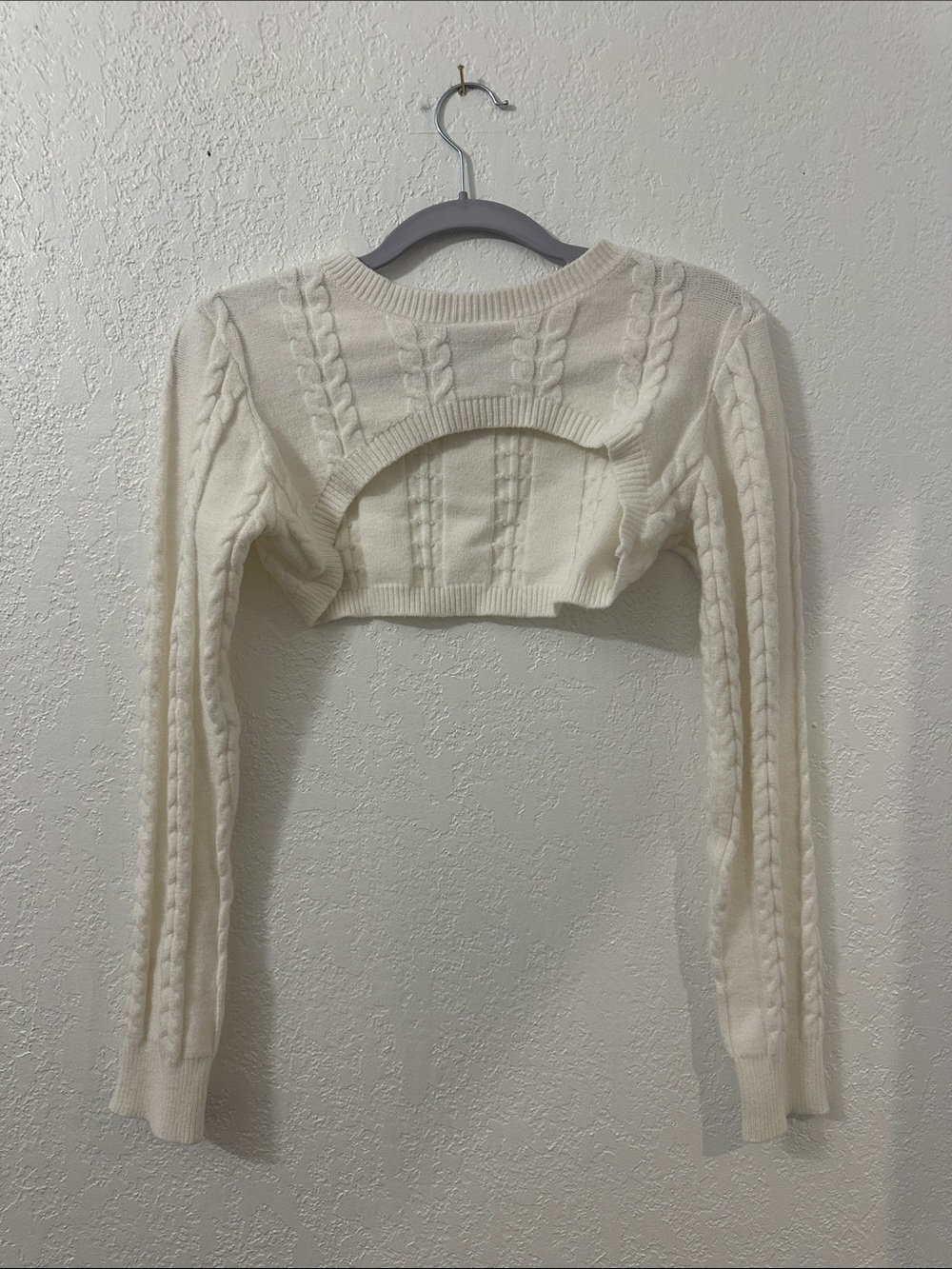 Women's Cropped Cable Knit Sweater Shrug - Cream